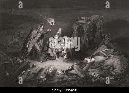 (Krim) Russisch-türkischen Krieg (1853-1856): Schlachtfeld in der Nacht nach Alma, 20. September 1854, der tendenziell die Verwundeten und die Wiederherstellung der Einrichtungen der Toten. Gravur. Stockfoto