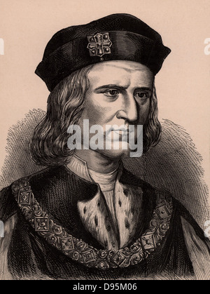 Richard III (1452-85), der König von England von 1483, letzte Yorkist König von England. Er verlor die von England Krone zu Henry Tudor (Heinrich VII.) In der Schlacht Bosworth Field, 22. August 1485, der Kampf, den die Kriege beendet der Rosen. Holzstich c 1900. Stockfoto