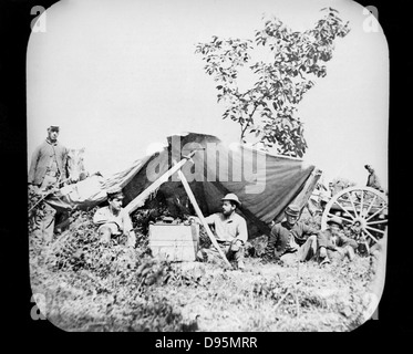 Einer der General Grant Unionisten (nördlichen) Bereich Telegraph Stationen während des amerikanischen Bürgerkrieges 1861-1865. Zu fotografieren. Stockfoto