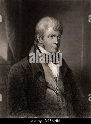 Walter Scott (1771-1832) schottischer Autor und Dichter. Am besten für seine historischen Romane Waverley gedacht. Gravur nach dem Porträt von Gilbert Stuart Newton (1795-1835). Stockfoto