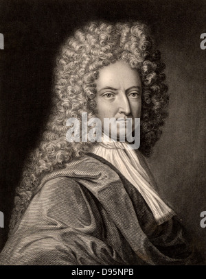 Daniel Defoe (1661?-1731) Englisch Autor, Satiriker und Abenteurer. Jetzt erinnerte sich an seine Romane 'Robinson Crusoe' (1719), "Journal der Pest Jahr" (1722) und 'Moll Flanders' (1722). Gravur von "Die Galerie der porträts' Vol. VII, von Charles Knight (London, 1837). Stockfoto