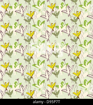 Vögel wie Blumen. Nahtlose Blumenmuster. Handgezeichnete Stil. Stockfoto