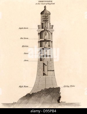 Zweite Eddystone Leuchtturm gebaut auf dem Stein 13 km süd-östlich von Polperro, Cornwall, England, die bis zu 50 Schiffe ein Jahr beantragt werden. Der englische Ingenieur und Kupferstecher Heinrich Winstanley (1644-1703) im Jahre 1699, in einem Sturm zerstört am 26. November 1703 errichtet. Von "Das Meer" von F Whymper (London, c 1890). Gravur. Stockfoto