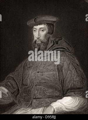 Kardinal Reginald Pole (1500-1558) Englischer Prälat. Erzbischof von Canterbury. Verfolgte Protestanten während der Regierungszeit von Maria I. Gravur nach dem Porträt von Tizian. Stockfoto