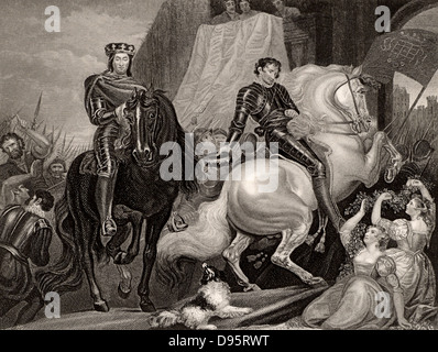 Richard II (1367-1400) König von England von 1377. Richard London, 14. Juni 1381, während der Revolte der Bauern nach verleitet Männer von Essex und Kent, nach Hause zurückzukehren. Gravur c 1860. Stockfoto