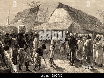 Dr. Livingstone, nehme ich an?" Henry Morton Stanley (1841-1904), ungarisch-amerikanischer Journalist und Entdecker treffen Dr. David Livingstone (1813-1873) Schottischer Missionar und Entdecker von Afrika in Ujiji, Tanganjika, Ostafrika, 10. November 1871. Gravur von "Helden von Großbritannien" von Edwin Hodder (London, c 1880). Stockfoto