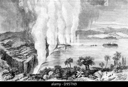 David Livingstone (1813-183) schottischen Missionar und Entdecker. Während in Afrika Reisen erforschte die Sambesi und 'entdeckt' Victoria Falls. Von 'David Livingstone missionarischen Reisen und Forschungen in Südafrika", London 1857. Gravur. Stockfoto