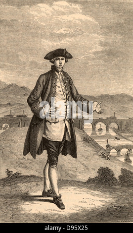 Francis Egerton, 3rd Duke of Bridgewater (1736-1803) englischer Adeliger und mein Besitzer, der das Gebäude der Bridgewater in Auftrag gegeben. Der Herzog als junger Mann. Im Hintergrund ist der Barton Aquädukt Durchführung der Kanal über den Fluss Irwell. Gravur von ''Leben der Ingenieure" von Samuel Smiles (London, 1862). Stockfoto