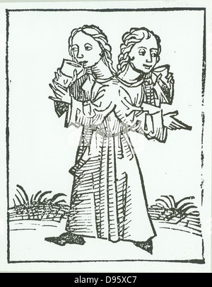 Siam oder siamesische Zwillinge. Kinder auf der Rückseite. Im 11. Jahrhundert berichtet. Von "Liber chronicarum Mundi (Nürnberg Chronik) von Hartmann Schedel (Nürnberg, 1493). Holzschnitt. Stockfoto