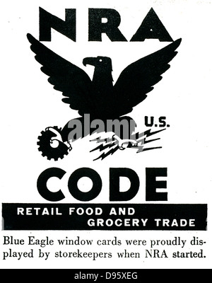 Blue Eagle 'Fenster Karte, angezeigt durch die Lagerhalter, wenn die NRB gestartet. National Recovery Agentur Betrieben in den Vereinigten Staaten während der 1930er Jahre Depression. Stockfoto