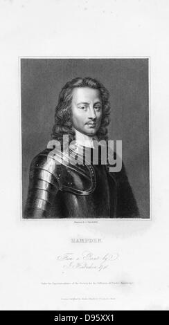 John Hampden (1594-1643) Englisch Fraktionsvorsitzende. In der Schlacht von Chalgrove, 18. Juni 1643 starb, versucht royalistischen Truppen unter Prince Rupert zur Repulse. Gravur. Stockfoto