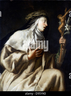 Hl. Teresa von Avila (Theresa) vor dem Kreuz. Spanische Nonne (1515-1582): Reformator der Karmeliten. Guido Cagnacci (1601-1681). Öl auf Leinwand. Private Sammlung. Stockfoto