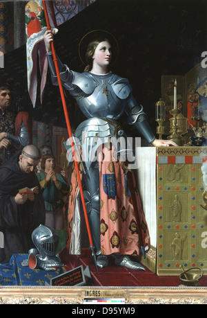 Jeanne d'Arc an der Krönung Karls VII. in der Kathedrale von Reims. Jean Auguste Dominique Ingres (1780-1867) im klassischen französischen Maler. Öl auf Leinwand (1854). Louvre, Paris. Stockfoto
