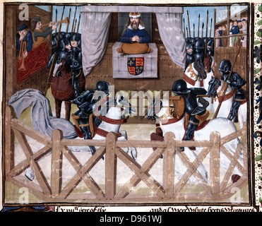 Richard II (1367-1400) König von England von 1377-1379, Vorsitz bei einem Turnier. 15. Jahrhunderts flämische Manuskript. Lambeth Palace Bibliothek Stockfoto