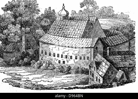 Tragen Garten, Southwark, London 1648, zeigt es nach dem dritten aufzubauen. In dieser Zeit spielt und Preis - Kämpfe auf den ursprünglichen Unterhaltung von Bear Baiting hinzugefügt. Holzschnitt auf Details in der Böhmischen Radierer und Kupferstecher Wenzel Hollar's (1606-1667) Blick auf London. Stockfoto