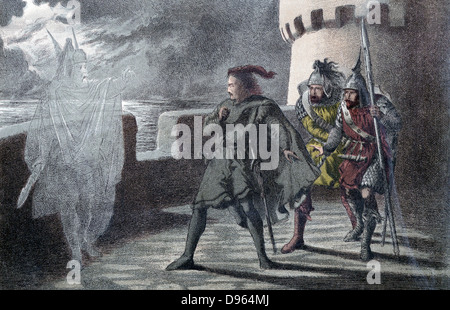 William Shakespeare: Hamlet, Akt l, Sc. Iv. Hamlet sehen Geist seines Vaters auf den Zinnen von Helsingor Schloss. Illustration von Robert Dudley (Aktive 1858-1893) veröffentlicht London 1856-1858. Chromolithograph. Stockfoto