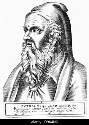 Pythagoras (c560-c480 BC) der griechische Philosoph und Wissenschaftler. Gravur. Stockfoto