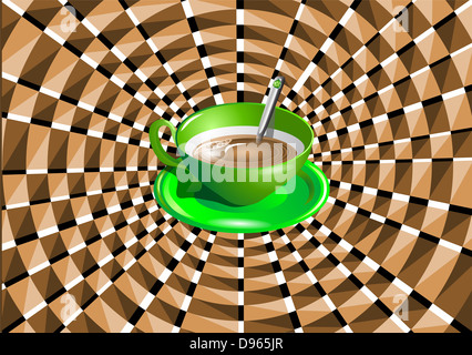optische Täuschung mit einer grünen Tasse mit einem Getränk Stockfoto