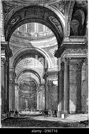 Foucaults Pendel im Pantheon, Paris, 1851, zeigen sowohl die Rotation der Erde und das Konzept der Trägheit. Leon Foucault (1819-1861) Französischer Physiker. Holzstich, Paris, 1888. Stockfoto