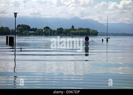 Chiemsee Flut Juni 2013, Fraueninsel, Chiemgau, Oberbayern Deutschland Europa Stockfoto