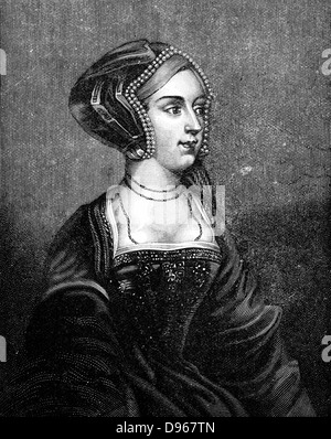 Anne Boleyn (c) 1504-1536 zweite Frau von Heinrich VIII. von England: Mutter von Elizabeth I:, des Hochverrats schuldig gesprochen, die aus Gründen der Ehebruch gefunden: Gebühren fast sicher hergestellt. 19. jahrhundert Gravur nach Holbein Stockfoto