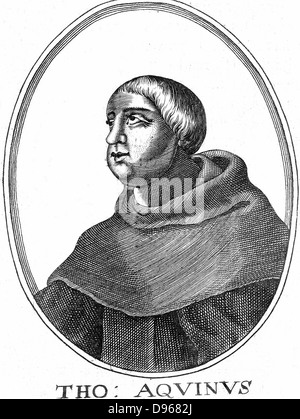 Der hl. Thomas von Aquin (c 1225-1274) italienischer Philosoph und Theologe; Dominikanerorden (Schwarz-Brüder); unter Albertus Magnus in Köln studiert; schrieb Kommentare zu Aristoteles. Kupferstich Stockfoto