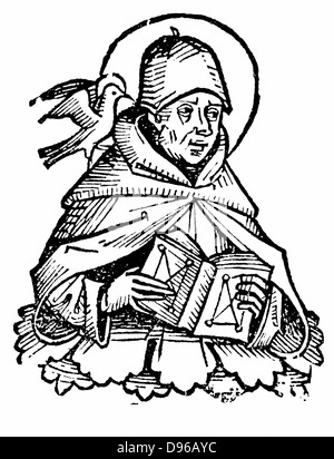 Der hl. Thomas von Aquin (c 1225-1274) italienischer Philosoph und Theologe. Joined Dominikanerorden und studierte unter Albertus Magnus in Köln. Schrieb Kommentare zu Aristoteles hält er ein Buch, während auf seiner Schulter ist die Taube des Heiligen Geistes. Holzschnitt von Hartmann Schedel "Liber chronicarum mundi" (Chronik) Nürnberg Nürnberg 1493 Stockfoto