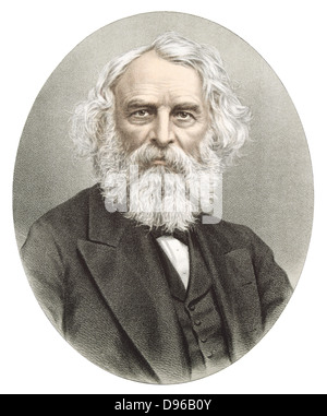 Amerikanische Dichter Henry Wadsworth Longfellow (1807-1882). Getöntes Porträt erschien London c1880. Getönte Lithographie. Stockfoto