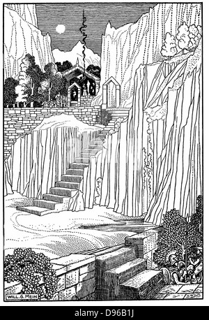 Spartans, Orakel von Delphi, ob Krieg gegen die Athener zu machen. Peloponnesischen Krieges (Zweite oder Große 431-404 v. Chr.) zwischen Athen und Sparta. Holzstich 1910. Priesterin des Tempels von Apollo in Delphi (Delphos jetzt Kastri), bekannt als Pythia, die berühmteste antike griechische Oracle. Position von unverheirateten Frau über 50, dessen Worte gehalten wurden geliefert, die oft in mehrdeutiger Vers von Priestern supplicant. Durch Theodosius 4. Jahrhundert AD unterdrückt. Griechen Delphi am Fuß des Mount Parnassus als Nabel der Welt zu sein. Stockfoto
