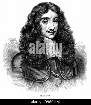 Charles II (1630-1685) König von Großbritannien und Irland aus dem Jahre 1660 nach der Restauration der Monarchie. Gravur. Stockfoto