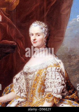 Detail aus der Malerei von Marie Leszczinska Königin von Frankreich (1703-1768). Von Charles-André van Loo, 1747. Öl auf Leinwand. Im Schloss von Versailles. Stockfoto