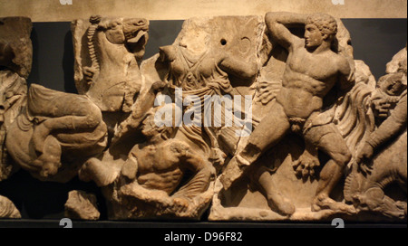 Teil der Bassae Fries. Griechisch, ca. 420-400 BC. Aus den Apollontempel bei Bassae. Das Fries zeigt zwei Schlachten. Stockfoto