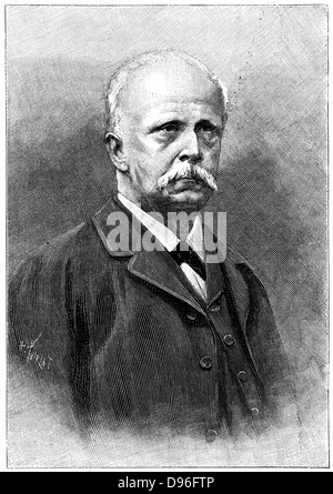 Hermann Ludwig Ferdinand von Helmholtz (1821-1894). Deutscher Physiker und Physiologe. Opthalmascope. Von La Nature, Paris, 1894. Gravur Stockfoto