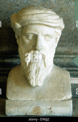 Pythagoras (6. Jh. v. Chr.) antiken griechischen Mathematiker und Philosophen. Porträtbüste Stockfoto