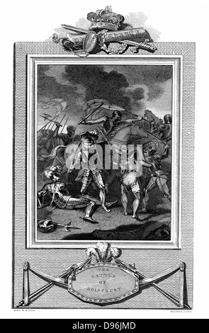 Hundert Jahre Krieg zwischen England und Frankreich (1337-1453) Schlacht von Agincourt, 25 Oktober 1415. Heinrich v. (1387-1422) in mitten im Kampf. Bemerkenswerten Sieg für Englisch. Kupferstich veröffentlicht 1825 Stockfoto