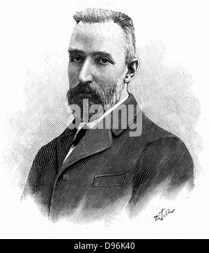 Pierre Curie (1859-1906) französischer Chemiker. Verliehen Nobelpreis für Physik im Jahre 1903 gemeinsam mit seiner Frau, Marie und Henri Becquerel. Gravur Stockfoto