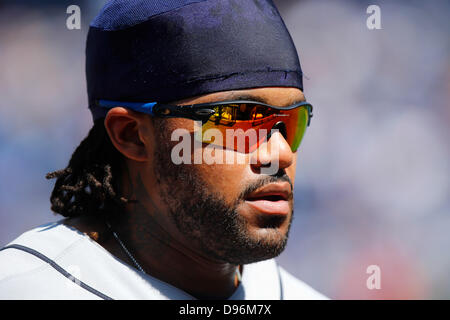 12. Juni 2013 - Kansas City, MO, Vereinigte Staaten von Amerika - 12. Juni 2013: Prinz Fielder #28 von den Detroit Tigers in Aktion während des MLB-Spiels zwischen den Detroit Tigers und die Kansas City Royals im Kauffman Stadium in Kansas City MO Stockfoto