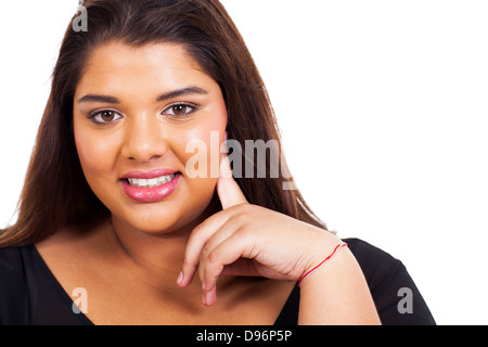 schöne übergewichtige Frau Closeup Portrait auf weiß Stockfoto