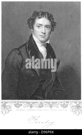 Michael Faraday (1791-1867) englischer Chemiker und Physiker. Gravur nach dem Porträt von Henry William Pickersgill (1782-1875). Stockfoto