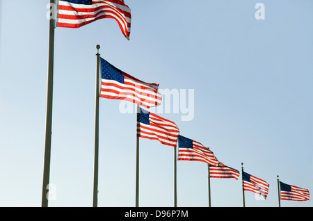 USA-Fahnen flattern im Wind Stockfoto