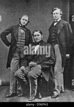 Von links nach rechts, Chemiker und Physiker Links: Kirchhoff, von Bunsen und Roscoe c 1860. Gustav Robert Kirchhoff, deutscher Physiker (1824-1887), Robert Wilhelm Eberhard von Bunsen, deutscher Physiker und Chemiker (1811-1899) und Sir Henry Enfield Roscoe, englischer Chemiker, (1833-1915). Von der "Geschichte der Chemie", die von Edward Thorpe. (London, 1910). Stockfoto