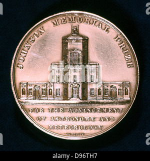 Radcliffe Sternwarte, Oxford, 1862. 1772 gegründet, diese Darstellung ist von der Rückseite der Medaille des Johnson Memorial Prize für die Vorauszahlung der Astronomie und Meteorologie im Jahre 1862 gegründet in Erinnerung an die Astronomen Manuel John Johnson (1805-1859), der Keeper der Sternwarte war (1839-1859). Stockfoto