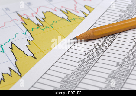 Finanzen Wirtschaft Berechnung mit Bleistift auf Diagramm Stockfoto