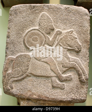 Reliefs aus sagen Halaf. Die Keilschrift Inschrift gesehen auf den Reliefs Records "Palast des Kapara, Sohn des Hadianu". Stockfoto