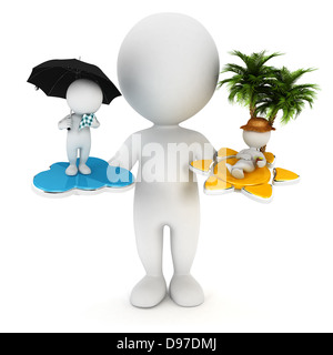 3D White Menschen, Sonne oder Regen-Konzept, isolierten weißen Hintergrund, 3d Bild Stockfoto