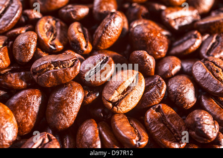 Kaffeebohnen-Nahaufnahme-gerösteten Kaffeebohnen, Nahaufnahme. Stockfoto