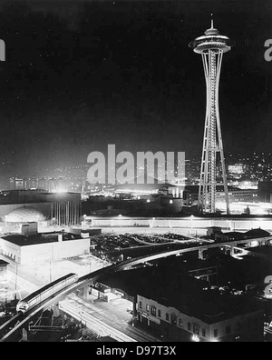 Panorama Blick auf Garten bei Nacht, Century 21 Exposition, Seattle, Washington