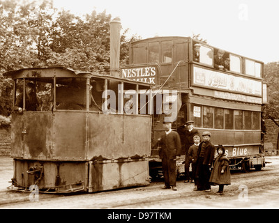 Furness Abbey Road Dampfstraßenbahn frühen 1900er Jahren Stockfoto