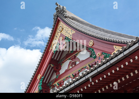 Giebel des hölzernen Dach des Kannondo der Haupthalle Gebäude in Senso-Ji Schrein, Asakusa, Tokio, Japan Stockfoto