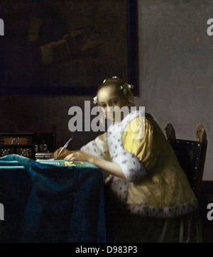 Johannes Vermeer, eine Dame schreiben. Ca. 1665. Öl auf Leinwand. National Gallery of Art, Washington, D.C. Stockfoto